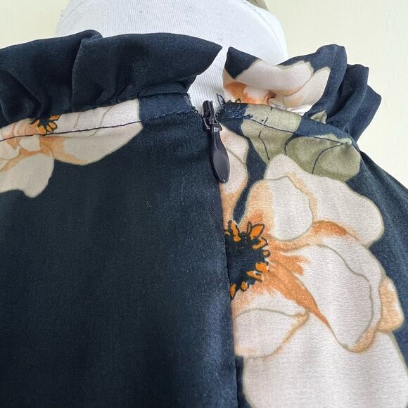 NWT BB Dakota Gardenia Party Dress 4 Floral Blue Cream Ruffle Mini Tiered Sheath - Picture 9 of 13